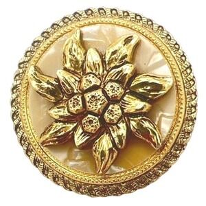 Vtg West Germany 3D MOP Dress Scarf Clip Floral Dahlia Rope Edge Gold Tone MCM